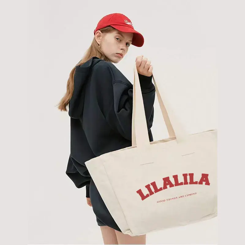 Lilalila Sympathy college utility plain white blank canvas shopping tote bag with multiple pockets cotton shopping tote bag