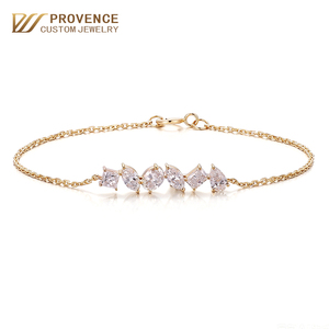 กำไลข้อมือทองคำแท้ 18k 14k 10k ดีไซน์มินิมอลแบบปรับได้ ประดับเพชรแล็บ เหมาะสำหรับสุภาพสตรีทำงาน/มีอาชีพ - Product Image 1