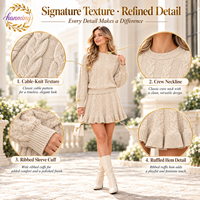 Ensemble jupe et pull 2 pièces pour femme, jupe à volants en tricot torsadé épais