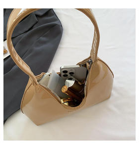 Bolso de Hombro de Cuero Patentado con Correa Única y Cierre de Cremallera, en Rosa, Borgoña, Marrón, Beige y Negro, para Uso Diario de Mujer, para Todas las Estaciones - Product Image 2