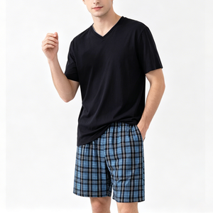 Conjunto <span class=keywords><strong>de</strong></span> Pijama Personalizado para Hombre, Camisón <span class=keywords><strong>de</strong></span> Manga Corta a Cuadros para Hombre Mayor, Ropa <span class=keywords><strong>de</strong></span> Dormir, Ropa <span class=keywords><strong>de</strong></span> Casa, Pijama <span class=keywords><strong>de</strong></span> 2 Piezas, Camisón para Hombre - Product Image 3