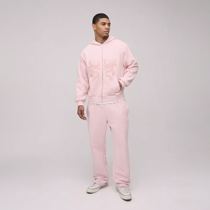 Unisex <b>Pink</b> Hooded Fleece Lightweight <b>Tracksuit</b> <b>Set</b> Solid Full Length Zipper Front Casual Streetwear Autumn Wear 2 1 Design - Product Image 1