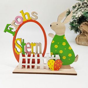 Easter Bunny Ornament Nordic Style Wooden Decor Handmade Cartoon Family Tree With Flowers Indoor Easter Decoration - Product Image 3