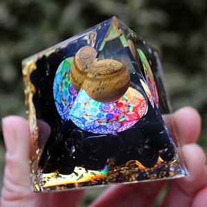 Pirámide de Resina Epoxi con Esfera de Ojo de Tigre, Decoración para el Hogar, Artesanía en Resina, Adorno de Escritorio, 5cm, 6cm, 8cm - Product Image 3