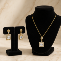 Ensemble collier et boucles d'oreilles classiques avec pendentif en zircon taille princesse |   Bijoux en cuivre 2 pièces