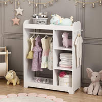 Porte-vêtements en bois pour enfants avec tringle de suspension, miroir et crochets – Organisateur de placard pour enfants