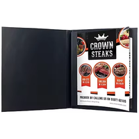 Sampul Menu Kulit Kustom dengan Sekrup di Dalam, Penyangga Menu Lipat, Buku Menu Hitam untuk Restoran