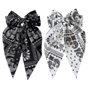Pinza para el pelo con lazo de tela paisley estilo boho, cinta larga, multicolor, para mujer, decoración casual para el cabello - Product Image 5
