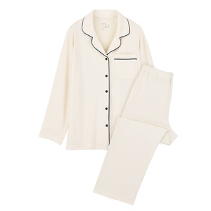 Pyjamas en coton mélangé modal de haute qualité, vente en gros, design simple, ensembles de vêtements de maison pour femmes et hommes, respirants, manches longues, 2 - Product Image 2