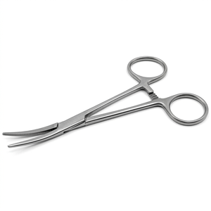 Pinza Hemostática Quirúrgica Bk Industries, Curva, con Puntas Finas Dentadas, Instrumento Manual de Acero Inoxidable, Certificación CE Clase II, 1 Año de Garantía - Product Image 1