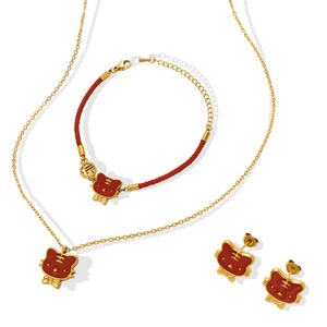 Ensemble de bijoux en acier inoxydable plaqué or 18 carats pour filles, collier, boucles d'oreilles, bague, idéal pour les fêtes, les mariages, les fiançailles, cadeau - Product Image 1