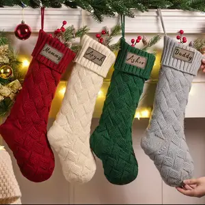 2024新款定制针织圣诞装饰品皮革贴片针织圣诞长袜
