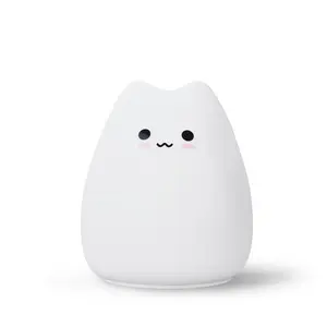 AAA電池式スマートナイトライト小型シリコンかわいい猫ランプRGB色が変わる