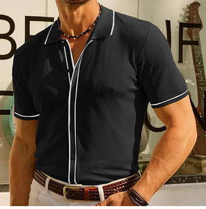 Polo Old Money en tricot pour hommes à manches courtes, <span class=keywords><strong>chemise</strong></span> en tricot évidée, polo en tricot à texture boutonnée, avec patte de maintien, haut en tricot - Product Image 4