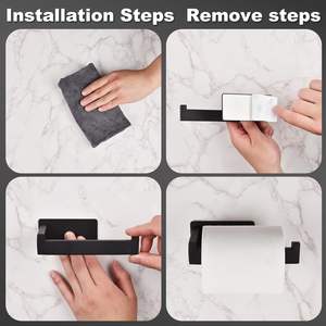 Portarrollos <span class=keywords><strong>de</strong></span> papel higiénico <span class=keywords><strong>de</strong></span> acero inoxidable OEM 304, colgante <span class=keywords><strong>de</strong></span> <span class=keywords><strong>pared</strong></span> no perforado, negro, para uso en cocina y baño - Product Image 4