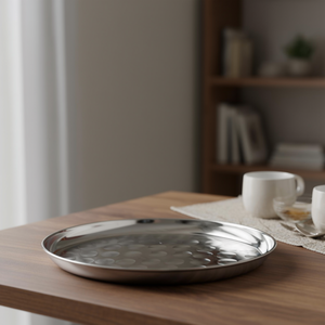 Vassoio Rotondo Perforato in Acciaio Inossidabile, Design Minimalista per Uso Decorativo - Product Image 3