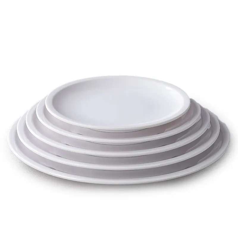 Assiette circulaire blanche en mélamine de fabrication chinoise, design créatif et personnalisé, ensembles de vaisselle pour ventilateur, vaisselle nordique