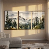 Décoration d'intérieur, 3 pièces, impressions sur toile encadrées, style Art Déco, peinture à l'huile de paysage, art mural imprimé numériquement