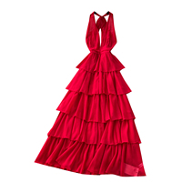 Robe longue à volants pour femme, dos nu, taille cintrée, élégante, pour les vacances d'été et les soirées à la plage