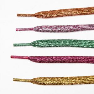 เชือกผูกรองเท้าผ้าไหมสีทองเงินกว้าง 8 มม. ระยิบระยับ สวยงาม เหมาะสำหรับรองเท้าบอร์ด รองเท้าผ้าใบแบบแบน ให้ความเงางามระดับพรีเมียม - Product Image 2