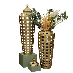 Gold Metal Woven <b>Ginger</b> <b>Jar</b> Vase Set Modern Geometric Home Decor Indoor Living Room Tabletop Decor Durable Design - Product Image 1