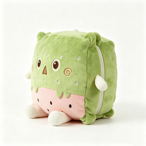 Peluche cube verte personnalisée, peluche melon matcha avec fermeture éclair latérale, peluche personnage alimentaire carré - Product Image 2