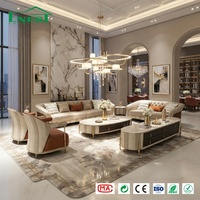 Ensemble de canapé et table basse en cuir véritable de luxe, meubles de salon courbés, ton neutre, mobilier intégré pour toute la maison