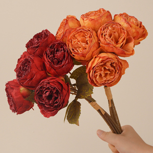 Lot de 5 têtes de pivoines artificielles vintage en soie, bouquet de roses Austin, couleur brû<span class=keywords><strong>l</strong></span>ée, pour décoration de mariage et de table, vente en gros - Product Image 1