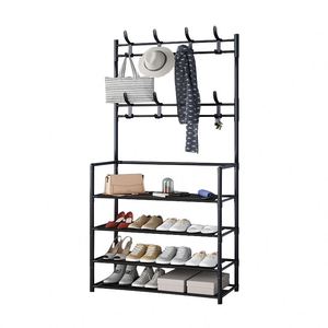 Hall Tree Storage Bench <strong>Entryway</strong> Wood Look Accent Large Storage <strong>Shelf</strong> Hanging Bar 8 <strong>Hooks</strong> Rustic Brown Coat Rack Shoe - Product Image 2