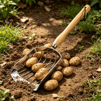 Pelle à pommes de terre en acier inoxydable de qualité supérieure, outils de jardinage, récolteuse de pommes de terre avec manche en bois de hêtre pour la récolte