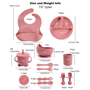 Juego de <span class=keywords><strong>12</strong></span> piezas de <span class=keywords><strong>vajilla</strong></span> para bebé recién nacido, sin BPA, de grado alimenticio, con ventosas, plato, baberos, vasos con pajita y set de alimentación de silicona. - Product Image 6