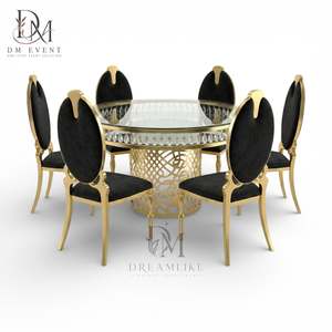 Table de banquet ronde en acier inoxydable doré avec base en treillis diamanté et plateau en verre trempé miroir pour hôtels (vente en gros) - Product Image 2