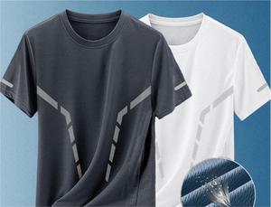 เสื้อยืดผ้าไอซ์ซิลค์สำหรับผู้ชาย, เสื้อกีฬาแขนสั้นแห้งเร็วเสื้อเทรนนิ่งใส่วิ่งลำลองฤดูร้อน - Product Image 3