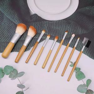 Ensemble de 9 pinceaux de maquillage à manche en bambou, faits à la main, poils synthétiques doux, pour sourcils et fards à paupières, logo personnalisé, kit d'outils de beauté - Product Image 2