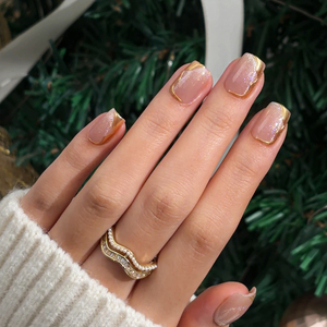 BTARTBOX Uñas Postizas de Navidad con Diseño de Ataúd, Uñas de Gel Suave Extra Cortas al por Mayor, Kit de Uñas Artificiales con Diseño 3D de Purpurina Dorada - Product Image 1