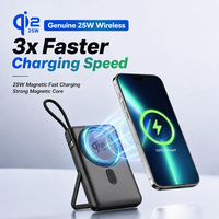 Chargeur portable magnétique sans fil 25W, batterie externe 10000mAh avec batterie semi-solide, charge rapide sans fil USB-C avec support métallique
