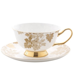 Personalizzato reale di disegno piante decal antico fine bone china tazza di <span class=keywords><strong>caffè</strong></span> e piattino con oro con la montatura nera - Product Image 5