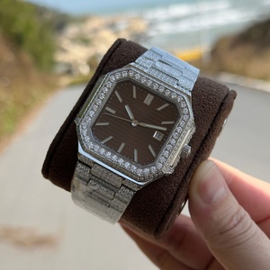 Montre mécanique automatique carrée de luxe pour homme, entièrement pavée de diamants, bracelet en acier inoxydable, étanche, calendrier, montre tendance - Product Image 5