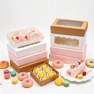 <b>White</b> Brown Pink Kraft Paper Square <b>Boxes</b> with Transparent Window Self-Erecting Bakery Food <b>Boxes</b> for Bread for Gifts - Product Image 4