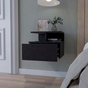 Mason Wenge 1 Drawer Floating Nightstand <b>Wall</b> Mounted <b>Storage</b> Bedside Cabinet - Product Image 2