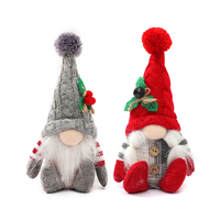 Gnome de Noël en peluche tricoté sans visage, motif dessin animé, avec pompon, baies de houx et clochette, ornement de table et décoration de maison pour les fêtes