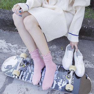 Bonypony – <span class=keywords><strong>chaussettes</strong></span> longues et amples pour femmes, couleur unique colorée, Style côtelé, en coton, à volants - Product Image 6