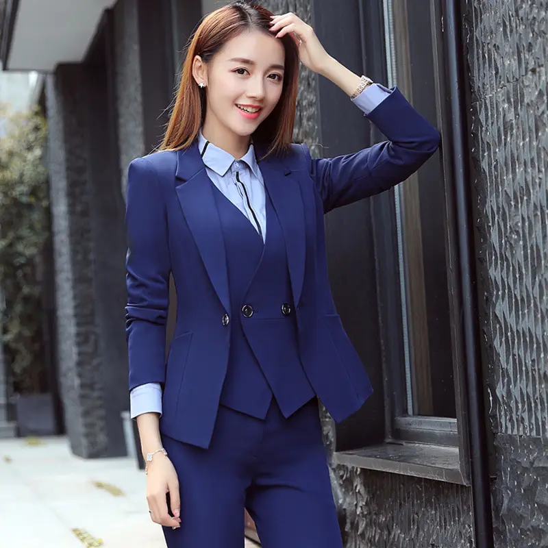 Conjunto de blazer formal feminino, 2 peças, bolso, único, botão, roupa de trabalho, escritório, uniforme para mulheres