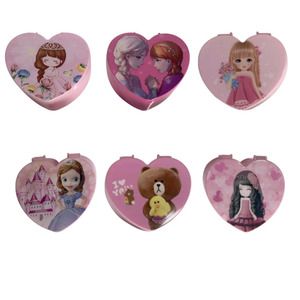 Heart Shape Portable Mini Jewelry Box Double Layer Plastic Storage With Mirror For Children Cartoon Pattern Customizable - Product Image 4