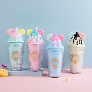 Awaii-taza fría de doble pared para beber zumo para niños y niñas, vaso de helado de plástico reutilizable sin BPA a prueba de fugas con pajita, 450mL - Product Image 3