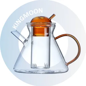 Çaydanlık ve çay kupa Amber Teal mavi yeni tasarım cam demlik ile cam çaydanlık sıcak ve soğuk su cam buz demlik