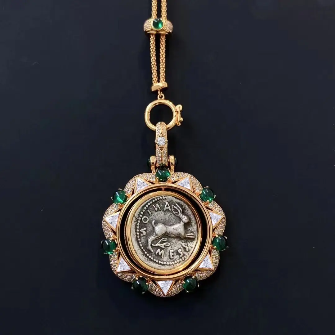 European and American Fashion Luxury Ancient Coin Jewelry Necklace Ancient Roman Coin Gold Banquet Gift Wholesale