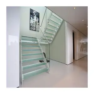 ACE merdiven beyaz Z şekli çift kirişli ahşap basamak düz merdiven çerçevesiz cam korkuluk