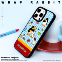 Coque de téléphone magnétique pour iPhone 17/17 Pro/17 Pro Max/16/16 Pro/16 Pro Max avec bordure noire dorée motif pingouin et doublure floquée