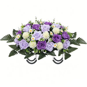 Arreglo Floral Artificial para Cementerio, <span class=keywords><strong>Rosas</strong></span> Rojas, <span class=keywords><strong>Claveles</strong></span> Amarillos, Flores Púrpuras con Hojas <span class=keywords><strong>de</strong></span> Helecho, Decoración Conmemorativa para Exteriores - Product Image 2